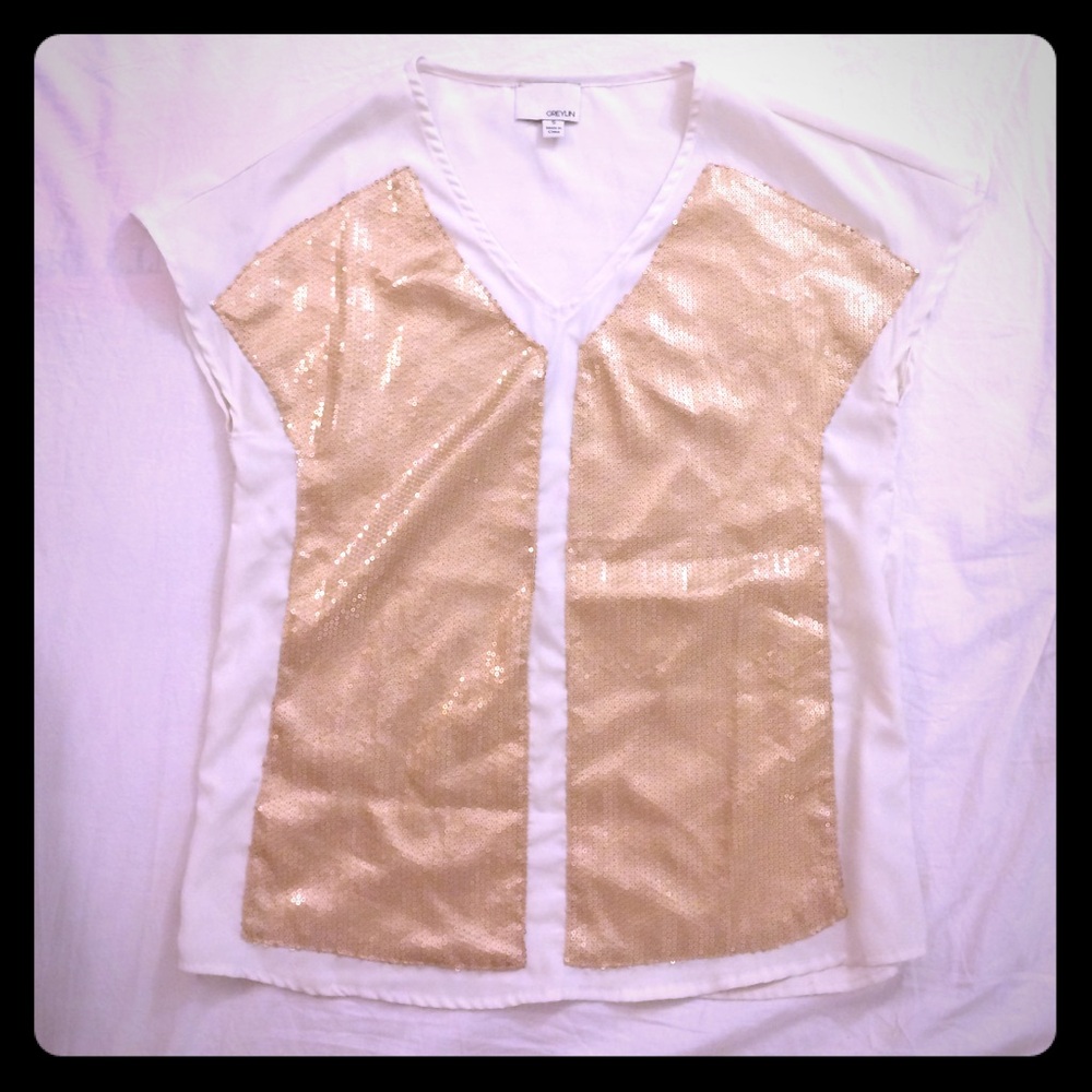 Greylin Sequin Top Gold Sparkle Front Tee Small
